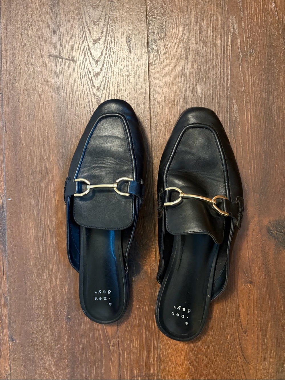 Black Leather Slip-On Horsebit Mules